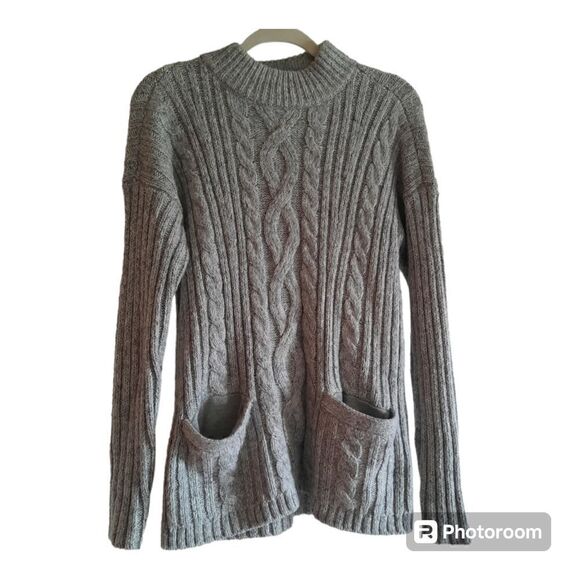 Abercrombie & Fitch A&F Cable Mock Neck Dark Gray Sweater Top - Picture 1 of 4